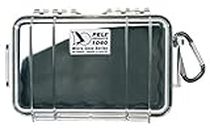 PELI 1040 Wasserdichte Micro Box zum Schutz von Smartphone und Weiteren Elektrischen Utensilien, IP67 Wasser- und Staubdicht, 0,7L Volumen, Transparent/ Schwarz Gummieinlage