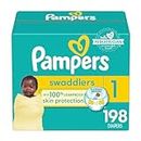 Pampers Diapers Size 1/Newborn, 198 Count - Swaddlers Disposable Baby Diapers (Packaging & Prints May Vary)