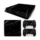 ROIPIN Black Skin for PS4 Slim, Protective Film Sticker for PS4 Slim Console Edition,Skin Sticker Decal Full Cover（Black Marble）