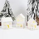 3 Pezzi Villaggio Natalizio Luminoso, LED Casette In Miniatura Natale, Villaggio Natalizio con Luci, Decorazioni Legno Natale, Villaggio di Natale con Inverno Bianco Luce Calda Animato Paesaggio