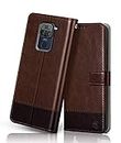 FLIPPED Vegan Leather Flip Case Back Cover for XIAOMI MI REDMI Note 9 (Flexible, Shock Proof | Hand Stitched Leather Finish | Card Pockets Wallet & Stand | Brown with Coffee)