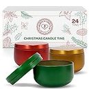 Hearts and Crafts Candle Tin Cans | 8-oz. Red, Green, & Gold Christmas Tin Cans, 24-Pack | for Candles, Arts & Crafts, Storage, and More