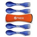 Tapirus 4 Blue Spork To Go Set Durable BPA Free Tritan Sporks Spoon Fork Knife Combo Utensils Flatware Mess Kit For Camping Fishing Hunting Outdoor Activities Comes In A Carrying Case
