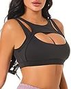 Push up Sports Bra for Women Sexy Hollow Crop Tops with Removable Cups Yoga Workout Fitness Yoga Bra Medium Support Black Medium