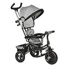 HOMCOM 4 in 1 Tricycle for Kids Toddler Trike with Parent Handle Push Along Pedal Trike Removable Canopy Safety Belt Storage Footrest for 18 Months to 5 Years Grey