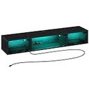 Rolanstar TV Stand with Power Outlet, Floating TV Stand with RGB Lights, 47.2" Wall Mounted TV Shelf, Black Media Console with Storage Shelf, Entertainment Shelf Under TV for Living Room, Bedroom