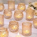 DARJEN Gold Votive Candle Holders Set of 24- Round Candle Holder, Glss Candle Holders Bulk for Table Centerpiece, Tea Lights Candle Holders for Wedding Shower, Home & Party Decor