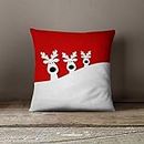 The Purple Tree Polyester Cute Reindeer Christmas Cushion with 3D Nose and Eyes, 16x16 Inches, Red, 1 Piece