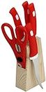 Kuber Industries High-Carbon Stainless Steel Kitchen Knife,Scissor with Wooden Stand Set, 6-Pieces - CTKTC31288