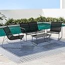Gardeon Outdoor Lounge Setting Steel Textilene Sofa Set Table and Chairs, Garden Furniture Patio Couch Deck Backyard Rattan, Cushion Weather-Resistant Black of 4