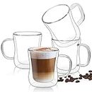 ComSaf Double Walled Glass Coffee Mugs (250ml), Thermal Insulated Borosilicate Glass Cups with Handle for Tea, Coffee, Latte, Cappuccino, Hot and Cold Drinks Beverages, Pack of 4