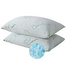 Shredded Memory Foam Pillows for Sleeping, Cooling Bamboo Memory Foam Bed Pillow 2 Pack, Queen Size Firm Pillow Gel for Neck Support, Hotel Quality Bed Rest Pillow