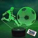 Lightzz Soccer Gifts for Kids, Soccer 3D Illusion Lamp Football Night Light with Remote + Touch 16 Color Flashing Changing + Timer Desk Lamps for Boys Room Decor