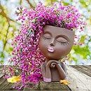 LovTocTic Face Flower Pot Head Planter, Girl Heads Flowerpot, Lady Faces Plant Pot, Female Bust Statue Succulent Pots with Drainage Hole for Indoor Outdoor Plants, Modern Human Art Vase(7" Brown)