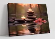 ZEN STONE STACK WITH CANDLES 1 CALMING SPA -DEEP FRAMED CANVAS WALL ART PRINT