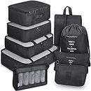 Packing Cubes, 9 Set Packing Cubes with Shoe Bag & Electronics Bag - Luggage Organizers Suitcase Travel Accessories (Black)
