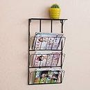 INDIAN DECOR. 21512 Iron Wall-Mounted Vintage Industrial Design Magazine and Newspaper Rack (Black, 35X13X65 cm)