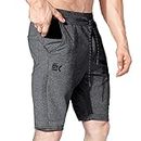 BROKIG Men's Stripe Gym Shorts,Thigh Mesh Fitness Running Shorts Slim Fit Sport Shorts with Zip Pocket(Dark Grey,Medium)