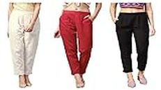 ATARAH Women Cotton Plus Size Casual Wear Trouser (5XL, White Black red)