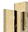 SkyTree Mirror Protective Leather with Glass Flip Cover for Samsung Galaxy S21 Ultra 5G - Gold