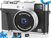 Upgraded 4K Digital Camera with SD Card Autofocus,48MP Point and Shoot Camera with Flash Viewfinder & Dial,Vlogging Camera Anti-Shake,16X Zoom Portable Travel Camera,2 Batteries (Black01)