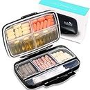 Fullicon Travel Pill Box Organiser Large Portable, Oversize 8 Compartment Pill Boxes/Holder, Vitamin/Medication Case - Airtight & Moistureproof (Black)