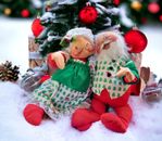 Par de muñecas de Navidad Annalee Santa & Mrs. Claus de colección Mobiltree 12" sentado 1987