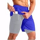 Gadgets Appliances MSE Mens Athletic Shorts 2-in-1 Gym Workout Running 7'' Shorts with Towel Loop - Set of 1 Gray and Royal Blue