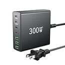 300W USB C Fast Charger Block: 7 Port Fast Charging Station Dual PD PPS 100W for iPhone 15/14/Pro Max/12 Galaxy Note23 Laptop Power Adapter for MacBook Pro/Air for iPad DELL HP Surface (Dark Black)