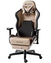 AutoFull Gaming Chair PC Chair with Ergonomics Lumbar Support, Racing Style PU Leather High Back Adjustable Swivel Task Chair with Footrest (Brown)