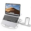 STRIFF Adjustable Laptop Stand Patented Riser Ventilated Portable Foldable Compatible with MacBook Notebook Tablet Tray Desk Table Book with Free Phone Stand(White)