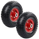 2PCS 10''x3.1'' Flat Free Solid Rubber Replacement Tires - OKSTENCK (4.10/3.50-4") Flat-Free Tires for Hand Trucks and Wheelbarrows with 10" Tires with 5/8" Axles(Red)