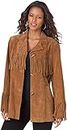 Quality Supply Women Traditional 100% Genuine Suede leather Western Cowgirl Jacket Classic Native American Coat with Fringed, Brown, Medium