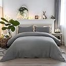 AYSW Bedding Set and Fitted Sheet Double Size 4 Pieces 110GSM Brushed Microfiber Duvet Cover with Pillowcases Luxury with 30cm Deep Pocket Bed Sheet Soft Duvet Cover Fade Resistant Grey