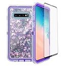 Asuwish Phone Case for Samsung Galaxy S10 Plus with Screen Protector Bling Liquid Glitter Clear Hybrid Military Grade Protective Heavy Duty Cell Cover S10+ S10plus 10S Edge S 10 10plus Women Purple