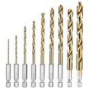 WORKPRO 9-Piece 1/4" Hex Shank Drill Bit Set, Titanium Plating HSS Drill Bits from 1/16" to 3/8" for Metal, Steel, Wood, PVC, Quick Change Design