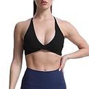 Aoxjox Women's Workout Sports Bras Fitness Backless Padded Sienna Low Impact Bra Yoga Crop Tank Top, Black, Small