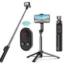 TELESIN Vlog Selfie Stick with Bluetooth Remote Control for Go Pro Hero 12 11 10 9 Go Pro Max Camera,Selfie Pole Extendable Monopod with Phone Clip Wireless Remote for iPhone Android Cell Phone Tripod