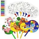 Vileafy DIY Coloring Game Fans -Preschool Party Favors for Kids Age 4-8 Years Old- 12 Fans and 24 Pens -Creative Art and Drawing Kit