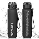 TOPLUS Sports Water Bottle 1L, BPA-Free Tritan Plastic Water Bottle for teenagers, adults, sports, hiking, gym, fitness, outdoor activities, cycling, school and office，Black