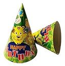 PartyToko Pack of 10 Jungle Theme Animal Printed Happy Birthday Party caps/Hats for Kids (Multi Colour)