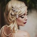 Gortin 1920's Flapper Headband Leaf Rhiestones Gatsby Headpiece Pearl Tassel Headdress Head Bands Bridal Flapper Hair Accessories For Women and Girls (Gold)