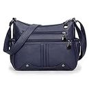 Women Soft PU Leather Shoulder Handbag Multi Pocket Crossbody Bag Ladies Medium Roomy Purses Fashion Tote Top Handle Satchel, Blue, Medium