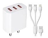48W 3in1 Triple Port Charger for Nokia Lumia 1520 Charger Android Smartphone Wall Mobile Charger with 1.2m 3-in-1 Multi Functional Micro USB Android, iOS and Type-C USB Cable - (White, RVT.A)