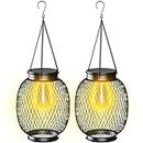 Solar Lanterns, Ortiny Vintage Metal Solar Lanterns for Outside Hanging with Hooks IP65 Waterproof Solar Garden Decoration Lights Solar Lights Outdoor for Patio Yard Pathway Lawn, 2 Pack