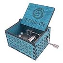 Moana Music box Hand Crank Musical Box Carved Wooden,Play the Thame Song of Moana,Blue