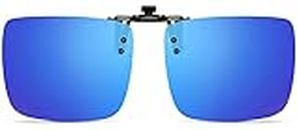CAXMAN Clip On Sunglasses for Women Men Polarized Over Prescription Glasses Rectangle Rimless Flip Up Blue Mirrored Lens 60 * 47mm