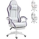 Vinsetto Racing Gaming Chair, Reclining PU Leather Computer Chair with 360 Degree Swivel Seat, Footrest, Removable Headrest and Lumber Support, White and Purple