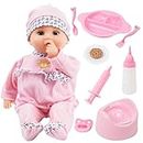 Toy Choi's 40cm Soft Body Baby Doll for 2+ Year Old Girls with Bottle Pacifier and Feeding Accessories, Talking Interactive Baby Dolls Preschool Toy Gifts for Toddler and Kids