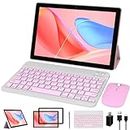 Tablet 10 Inch Android 13 Tablets 2 in 1 Tablet with Keyboard 64GB+8GB RAM 10.1" Tablets, 8MP Camera 6000mAh Battery Include Keyboard/Mouse/Case/Stylus Pen/Tempered Film WiFi Tab Pink/Girl Tablet PC